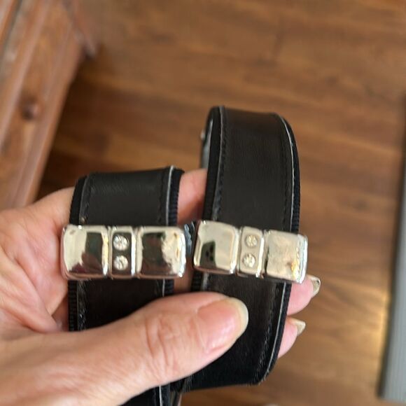 Vintage Mondi black leather belt with rhinestones‎ & silver detailing